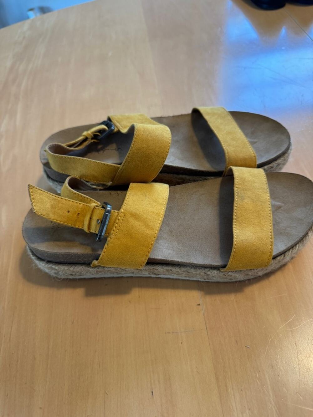 Big Buddha Mustard Yellow Double-Strap Suede Sandals-9